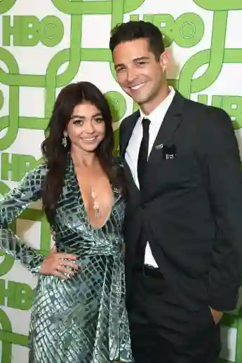 Sarah Hyland and Wells Adams on the red carpet at HBO's Official Golden Globe After Party