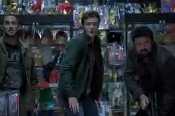 Tomer Kapon, Jack Quaid and Karl Urban in a scene from 'The Boys'