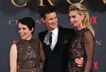 Claire Foy, Matt Smith and Vanessa Kirby attending the season two premiere of 'The Crown' in London, 2017