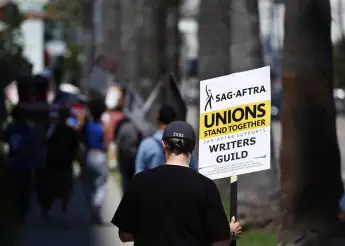 SAG-AFTRA Union Members Join Writers Picket Line At Netflix Headquarters