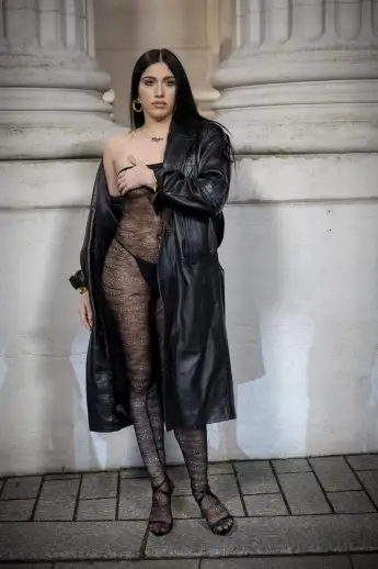 Lourdes Leon in a nude look at Paris Fashion Week