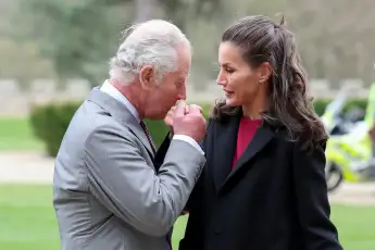 Prince Charles Queen Letizia of Spain meeting 2022 royals kiss photos pictures