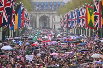 Crowds on the way to Buckingham Palace after the coronation of Charles 2023