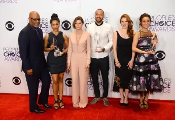 Grey's Anatomy cast James Pickens Jr., Kelly McCreary, Ellen Pompeo, Jesse Williams, Sarah Drew, Camilla Luddington red carpet