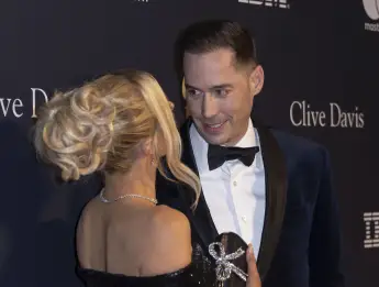 February 4, 2023, Beverly Hills, California, USA: Paris Hilton and Carter Reum at the 65th Pre-Grammy Gala held at The B