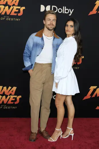 June 14, 2023, Los Angeles, CA, USA: LOS ANGELES - JUN 14: Derek Hough, Hayley Erbert at Indiana Jones and the Dial of D