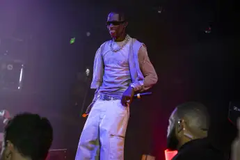 Travis Scott performing at E11even Featuring: Chase B, Travis Scott Where: Miami, Florida, United States When: 22 Jul 20