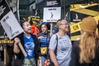 SAG-AFTRA with supporters on strike Members of SAG-AFTRA and other union supporters including the United Auto Workers (U