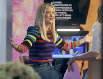 Kate Hudson and Savannah Guthrie pictured during an interview at the Today show in Uptown, Manhattan Featuring: Kate Hud