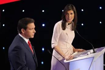News: Republican Presidential Primary Debate Jan 10, 2024; Des Moines, IA, USA; Former South Carolina Gov. Nikki Haley s