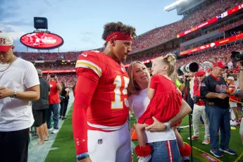 September 11, 2024: Kansas City Chiefs quarterback Patrick Mahomes visits his wife Brittany and daughter Sterling on the
