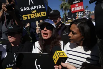 Syndication: USA TODAY Fran Drescher speaks to the media outside of Netflix headquarters in Los Angeles on July 14, 2023