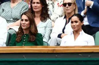 Kate Middleton and Meghan Markle at Wimbledon in 2018.