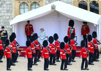 Queen Elizabeth II at the Trooping The Color Parade 2021 in the courtyard of Castle WIndsor