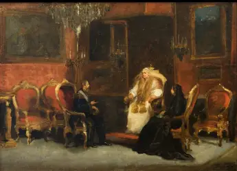 Visita de Maximiliano y Carlota al papa Pío IX antes de llegar a México pintada por José Salomé Pina