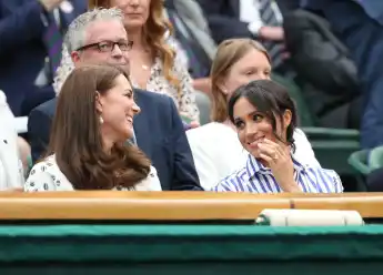 Kate Middleton and Meghan Markle at Wimbledon in 2018.