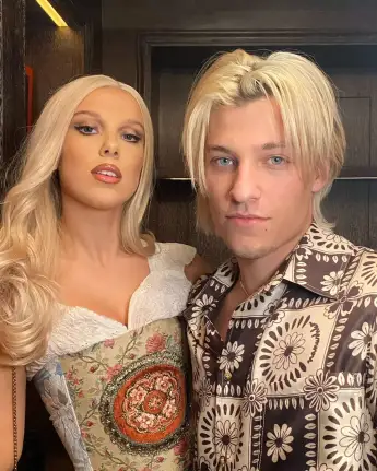 Millie Bobby Brown with blonde wig and boyfriend Jake Bongiovi on Instagram