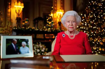 . 24/12/2021. Windsor, United Kingdom. Queen Elizabeth II records her annual Christmas broadcast in the White Drawing R
