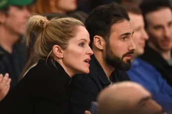 Celebrities at the Boston Celtics vs the New York Knicks at Madison Square Garden. Featuring: Sara Haines with husband M