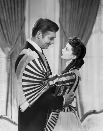Clark Gable and Vivien Leigh in a scene from the legendary 1939 classic film "Gone with the Wind".