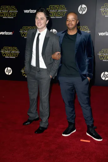 Zach Braff and Donald Faison attend the Premiere of Walt Disney Pictures and Lucasfilm's "Star Wars: The Force Awakens" on December 14, 2015 in Hollywood, California
