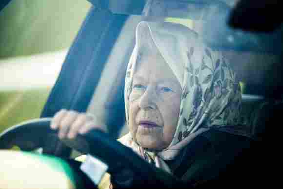 Queen Elizabeth II driving car at 2019 Royal Windsor Horse Show.
