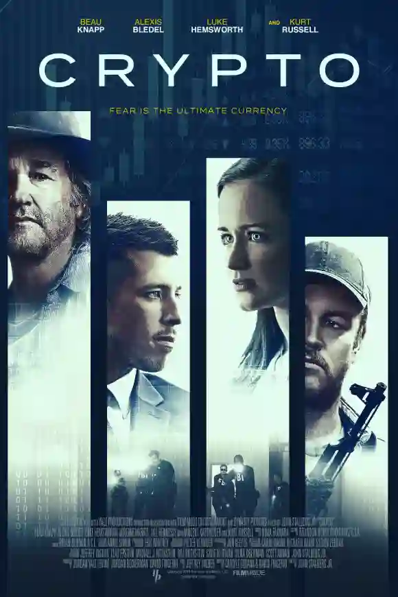 CRYPTO, Póster estadounidense, De izquierda a derecha: Kurt Russell, Beau Knapp, Alexis Bledel, Luke Hemsworth 2019. Grindstone Entertainment /Co