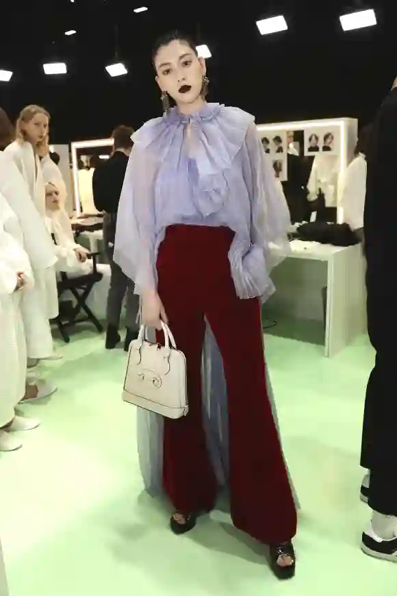 Ayaka Miyoshi is seen backstage at the Gucci Backstage during Milan Fashion Week.