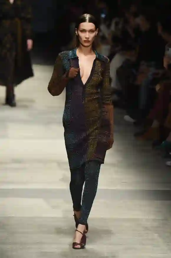 Bella Hadid walks the runway during the Missoni fashion show as part of Milan Fashion Week.