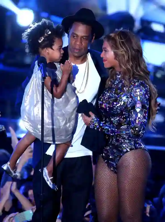 Jay Z and singer Beyonce with daughter Blue Ivy Carter onstage during the 2014 MTV Video Music Awards
