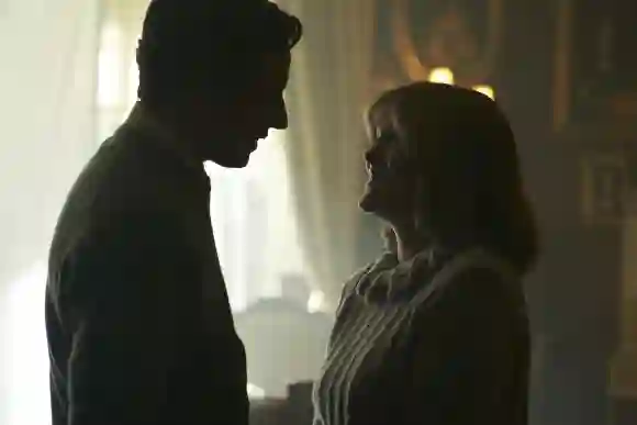 Josh O'Connor and Emerald Fennell in a scene from "The Crown"