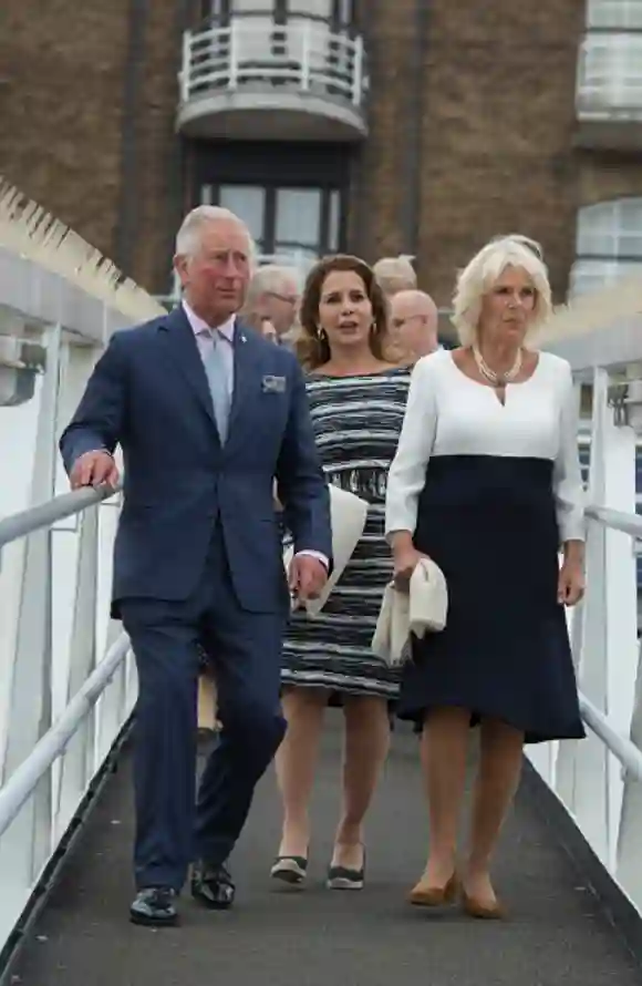 The Prince Of Wales And Duchess Of Cornwall Visit The 'Maiden' Yacht