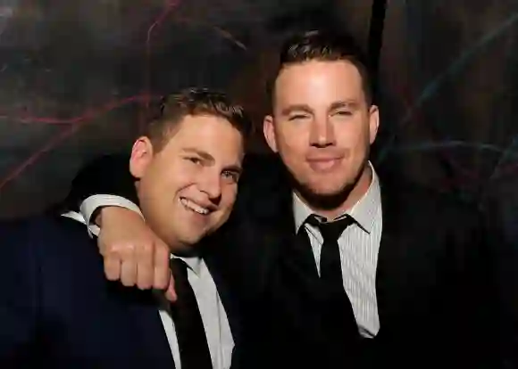 Jonah Hill and Channing Tatum pose at the after party for the premiere of Columbia Pictures' "22 Jump Street"