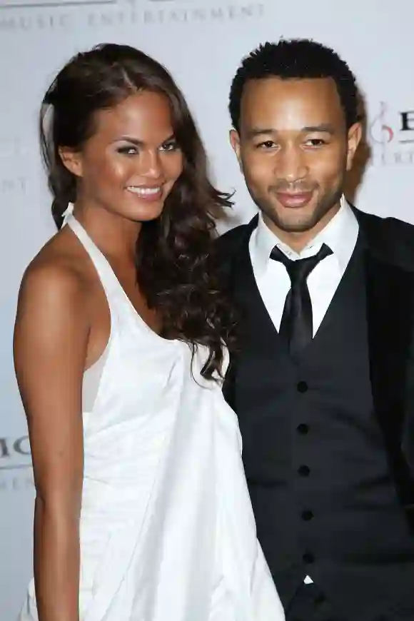 Chrissy Teigen and John Legend attend the Sony BMG Music 2008 GRAMMY Awards After Party