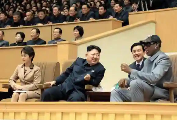 PYONGYANG North Korea Former U S basketball star Dennis Rodman far R and North Korean leader