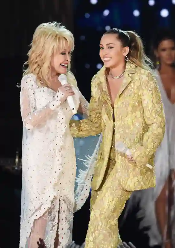 Dolly Parton and Miley Cyrus perform onstage during the 61st Annual GRAMMY Awards at Staples Center on February 10, 2019 in Los Angeles, California