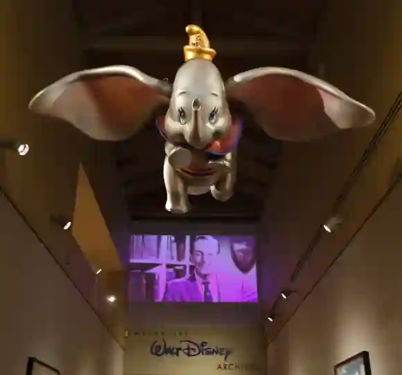 (200308) -- SANTA ANA, March 8, 2020 -- Dumbo, one of Disney s titular characters, is seen at the entrance for an exhibit