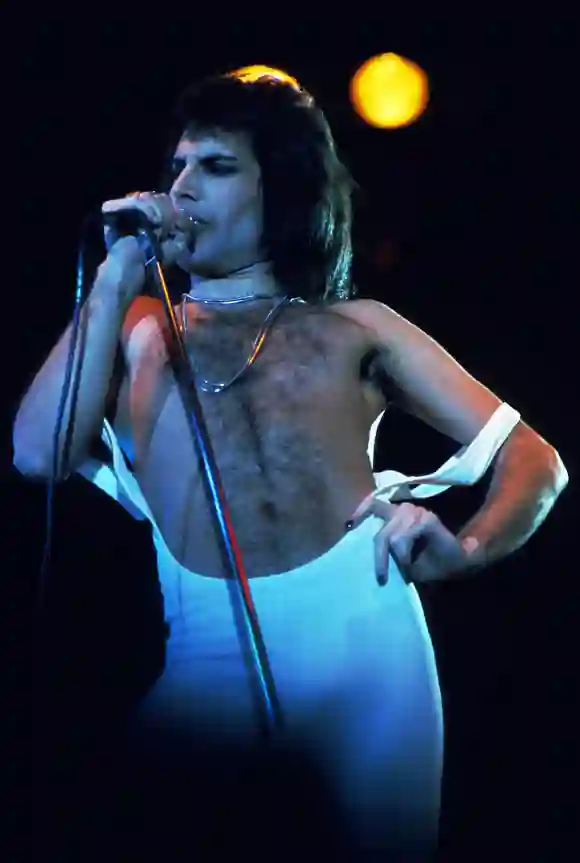 Freddie Mercury in concert Freddie Mercury of Queen performs in London in 1976
