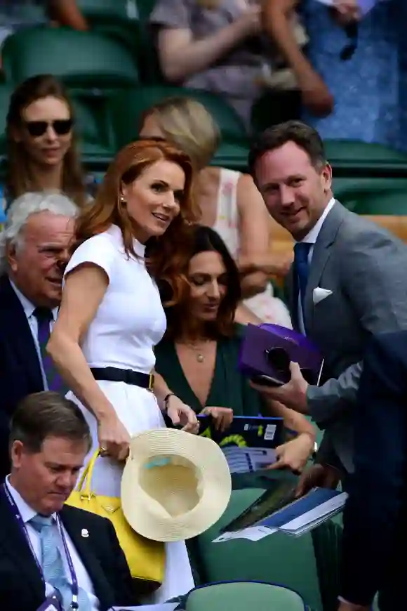 Geri Halliwell and Christian Horner attend the Wimbledon 2019 Tennis Championships in London, England.