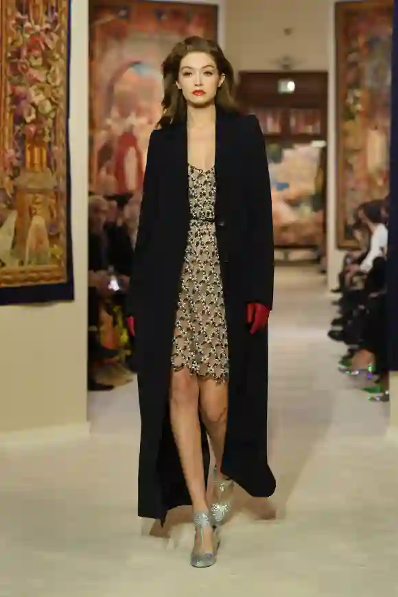 Gigi Hadid walks the runway during the Lanvin show as part of Paris Fashion Week.