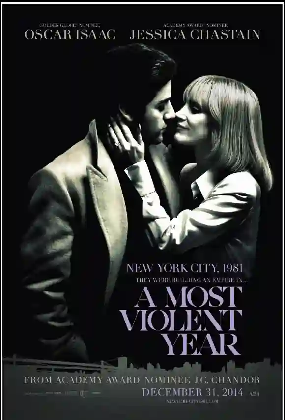 Jessica Chastain en 'A Most Violent Year' con su coprotagonista Oscar Issac 2014