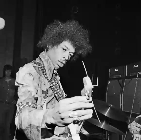 American guitarist, composer and singer Jimi Hendrix doing the soundcheck before performing at Saville Theatre in London, United Kingdom 1967.