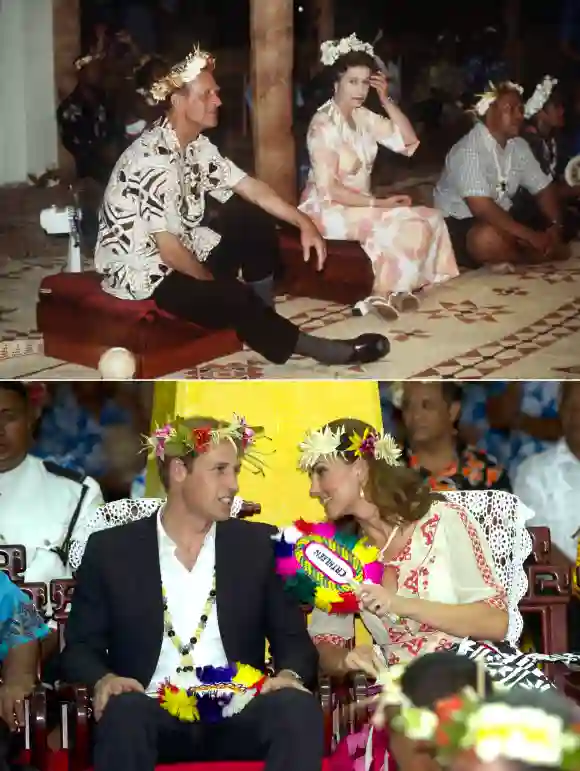 La reine Elizabeth et le prince Philip en 1982 et le prince William et la duchesse Kate en 2012