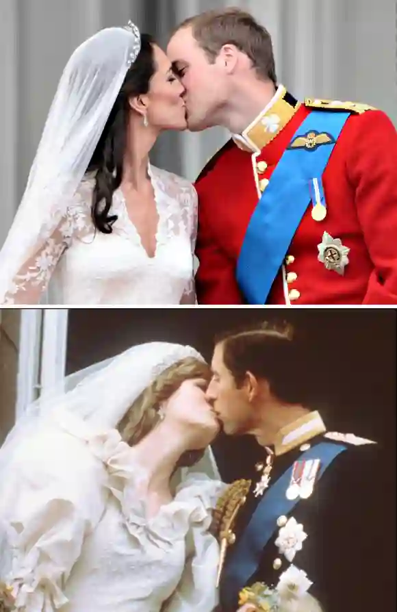 Lady Diana et le prince Charles (1981) et la duchesse Kate et le prince William (2012)