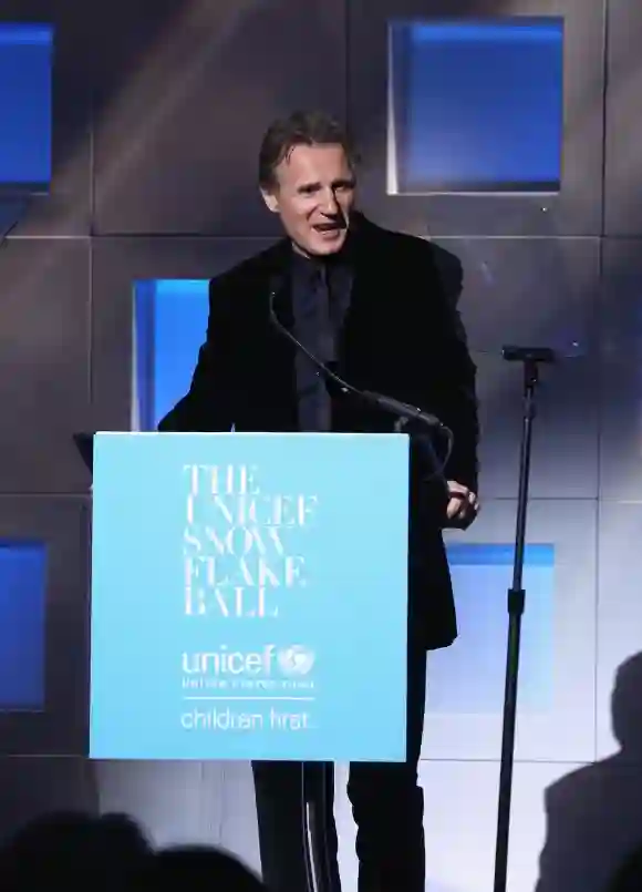 Liam Neeson speaks on stage at 11th Annual UNICEF Snowflake Ball Honoring Orlando Bloom, Mindy Grossman And Edward G. Lloyd at Cipriani, Wall Street on December 1, 2015 in New York City