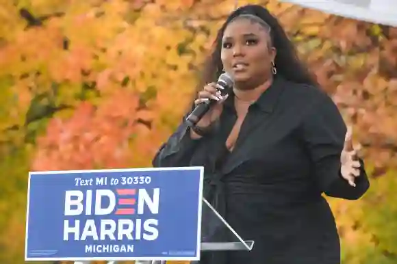 Lizzo makes an appearance at a campaign event for Democratic Presidential Candidates Joe Biden and Kamala Harris
