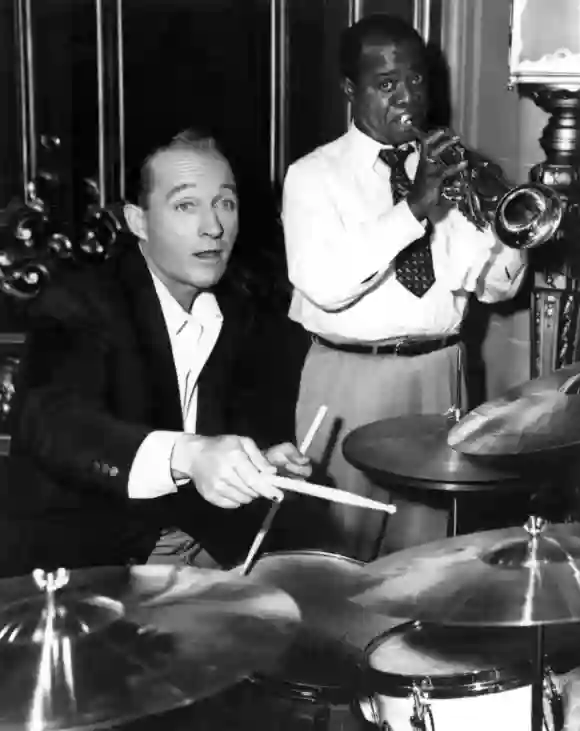 Bing Crosby and Louis Armstrong on set of 'High Society'