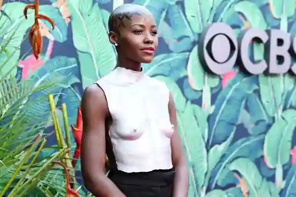 lupita nyong'o tony awards breastplate nipples