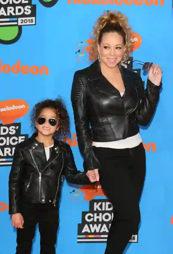 Mariah Carey and Monroe Cannon arrive at the 31st Annual Nickelodeon Kids' Choice Awards.