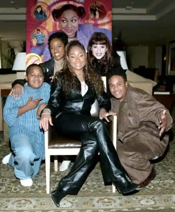 BURBANK, CA - JANUARY 14: The cast of "That's So Raven" pose for photographers at the Disney Channel press conference for the new television series at the Graciela Hotel on January 14, 2003 in Burbank, California. (Photo by Frederick M. Brown/Getty Images)